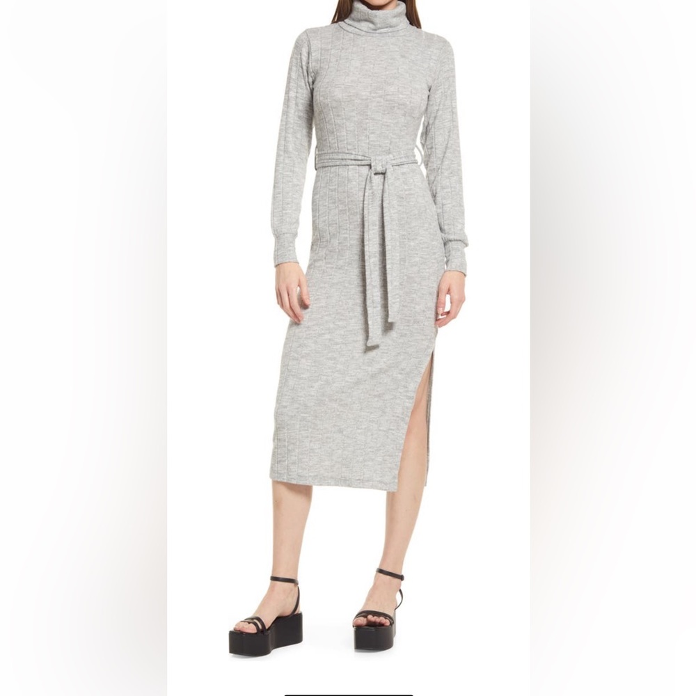 Topshop Ribbed Roll Neck Long
Sleeve Midi Dress
